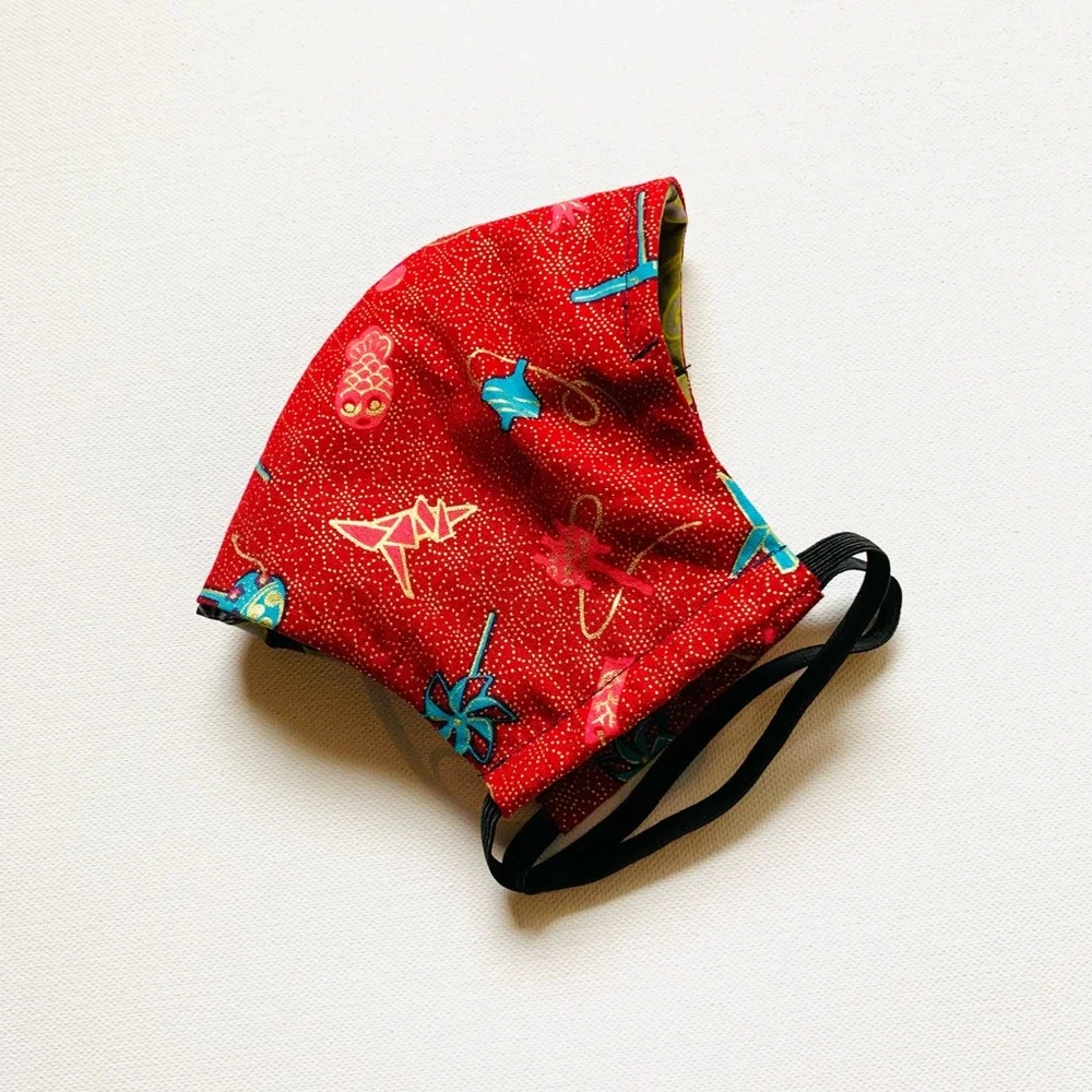 NEW Handmade Red Gold Toys Print Face Mask